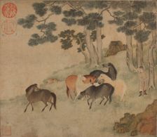 Horses in Landscape with Attendant. Creator: Unknown