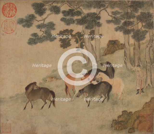 Horses in Landscape with Attendant. Creator: Unknown.