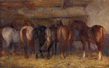 Horses in Stable, mid-19th century. Creator: Charles Philogène Tschaggeny
