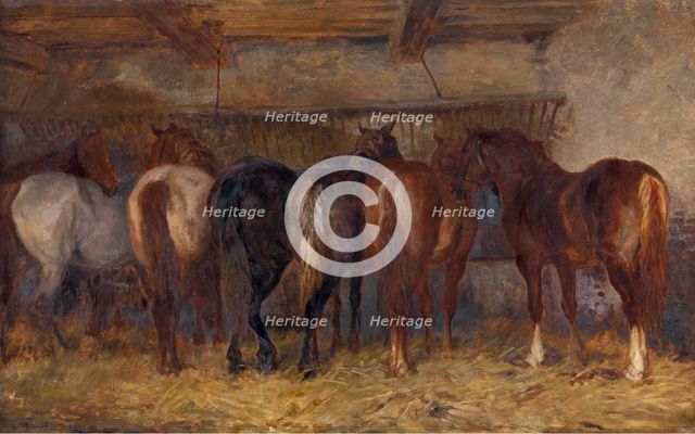 Horses in Stable, mid-19th century. Creator: Charles Philogène Tschaggeny.