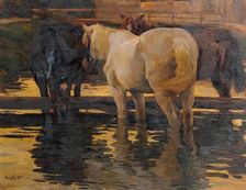 Horses in the flood, 1900. Creator: Hans von Hayek