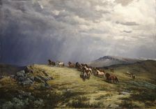 Horses in the Mountains, 1889. Creator: Peter Nicolai Arbo