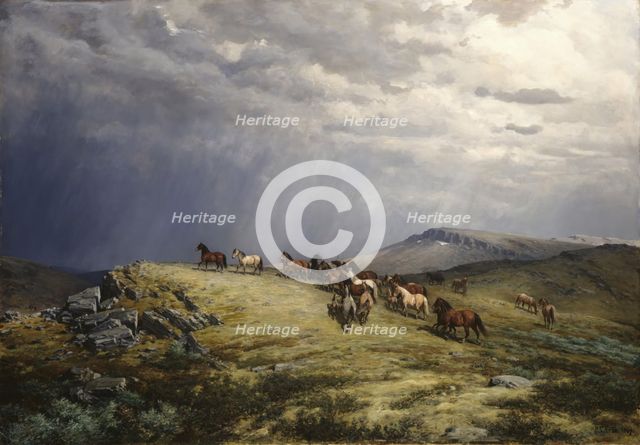 Horses in the Mountains, 1889. Creator: Peter Nicolai Arbo.