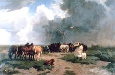 Horses in the Storm 1862. Artist: Karoly Lotz