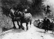 Horses pulling an MG up a hill, c1936