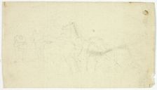 Horses with Groom (recto); Sketches of Peasant with Basket (verso), n.d. (recto); 1789/1843 (verso). Creator: William Henry Pyne