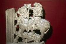 Horus on a Horse spears a Crocodile, Egyptian Sandstone, 5th century