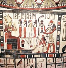 Horus presents the deceased to Osiris, Mummy-Case of Pensenhor, Thebes, c900 BC