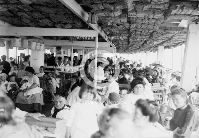 Hospital boat, mothers and children on upper deck, 1910. Creator: Bain News Service.