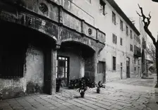 Hospital de la Santa Cruz, Barcelona: a long view of the courtyard. Creator: Unknown