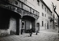 Hospital de la Santa Cruz, Barcelona: a long view of the courtyard. Creator: Unknown