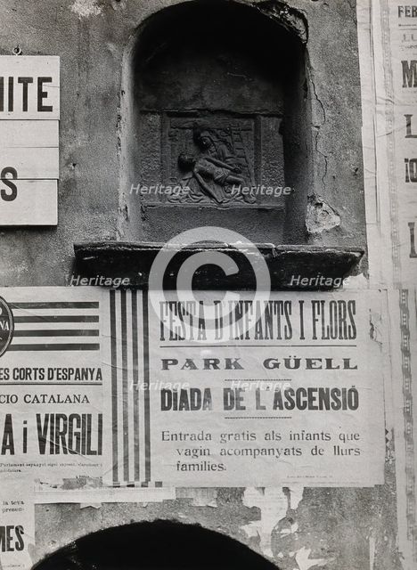 Hospital de la Santa Cruz, Barcelona: a stone relief, carved..., c1900s.. Creator: Unknown.