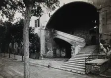 Hospital de la Santa Cruz, Barcelona: a staircase leading up to the men's department... Creator: Unknown