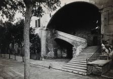 Hospital de la Santa Cruz, Barcelona: a staircase leading up to the men's department... Creator: Unknown