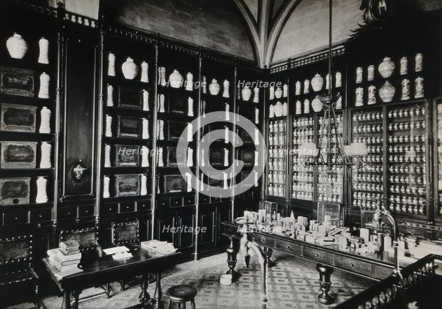 Hospital de la Santa Cruz, Barcelona: the pharmacy, c1900. Creator: Unknown.