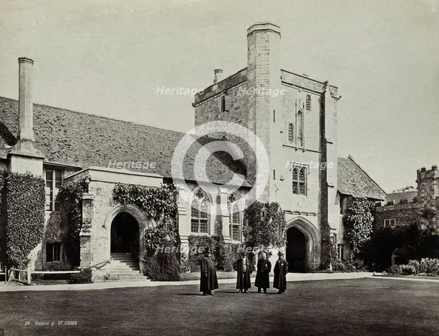 Hospital of Saint Cross, Winchester: four men standing in the courtyard, between 1800 and 1899. Creator: Unknown.