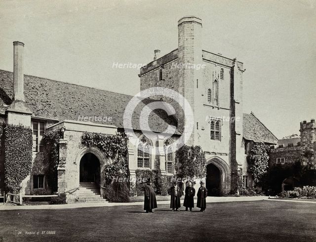 Hospital of Saint Cross, Winchester: four men standing in the courtyard, between 1800 and 1899. Creator: Unknown.