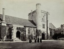 Hospital of Saint Cross, Winchester: four men standing in the courtyard, between 1800 and 1899. Creator: Unknown