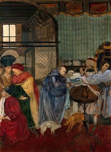 Hospital of Santa Maria della Scala, Siena: a monk receiving the confession of a dying man, c1912. Creator: Unknown