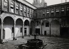 Hospital Real, Santiago de Compostela: view of the courtyard showing the fountain, 1900-1999. Creator: Unknown