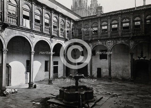 Hospital Real, Santiago de Compostela: view of the courtyard showing the fountain, 1900-1999. Creator: Unknown.