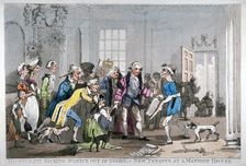 Hospitality kicking Avarice out of doors; or, new tenants at the Mansion House 1799. Artist: Anon