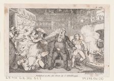 Hostess Discharges a Pan of Blood into the Face of Parson Andrews, from "The Adventures of..., 1792. Creator: Thomas Rowlandson