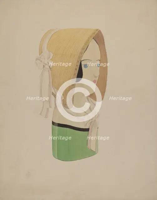 Hat Mannequin and Bonnet, c. 1937. Creator: Howard Weld.