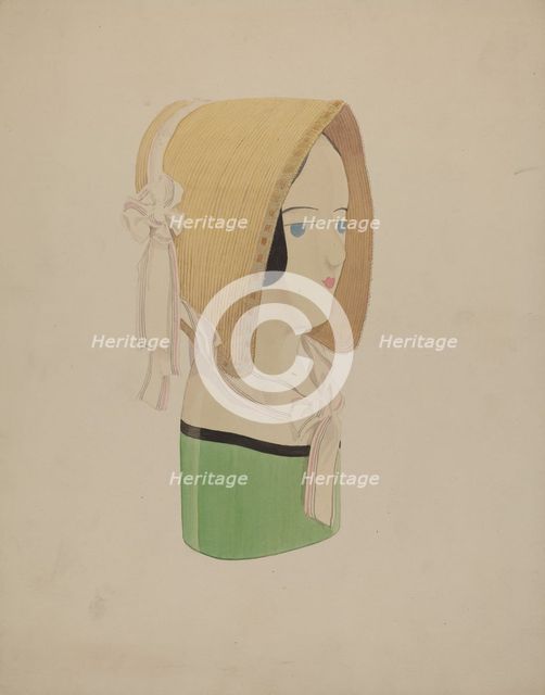 Hat Mannequin and Bonnet, c. 1937. Creator: Howard Weld.