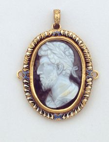 Hat Badge with a Cameo of a Laureate Head, Northern Italy, c. 1550-c. 1600 with later modifications. Creator: Unknown