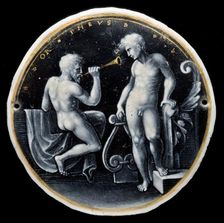 Hat-Badge with Apollo and Marsyas (or possibly Orpheus), mid 16th century. Creator: Unknown