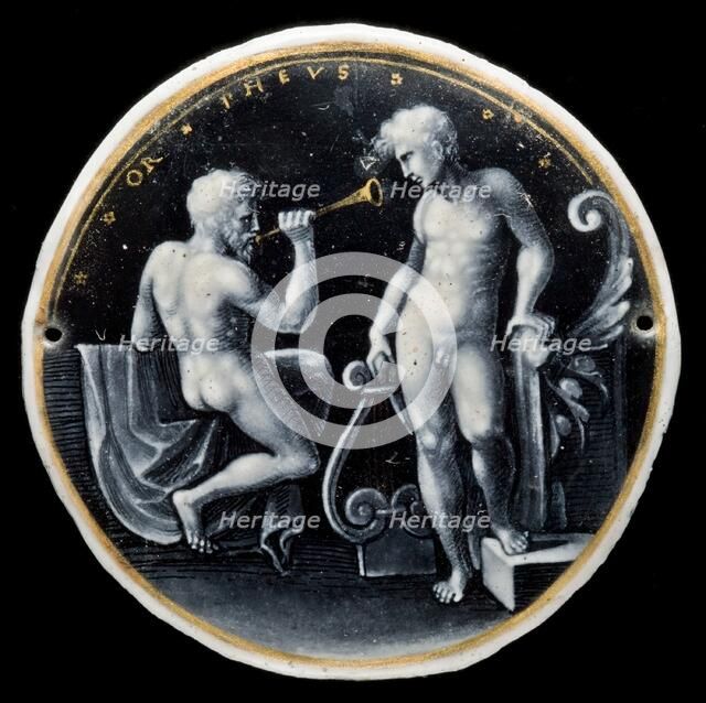 Hat-Badge with Apollo and Marsyas (or possibly Orpheus), mid 16th century. Creator: Unknown.