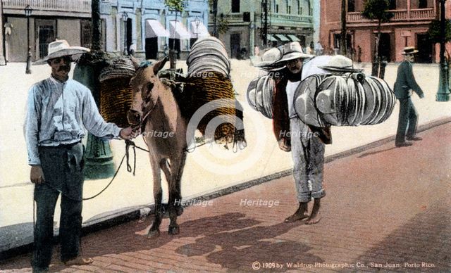 Hat vendors, San Juan, South America, 1909.Artist: Waldrop