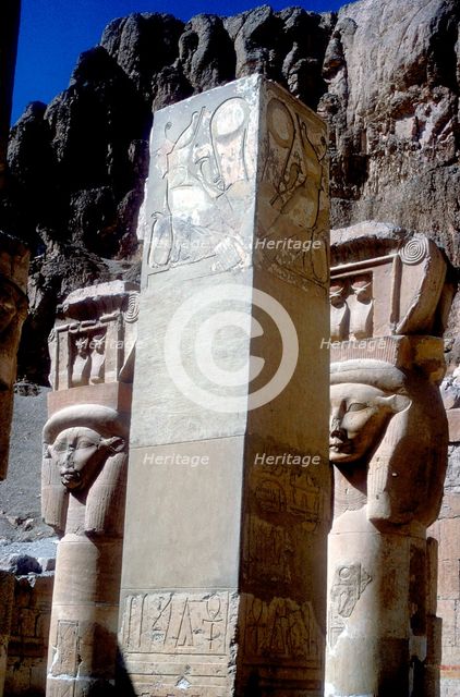 Hathor headed capitals in the Chapel of Hathor, Temple of Hatshepsut, Luxor, Egypt, c15th centuryBC. Artist: Unknown