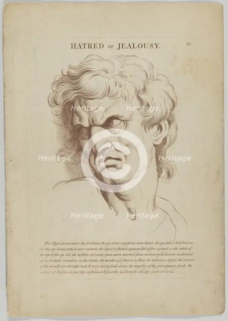Hatred or Jealousy (from Heads Representing the Various Passions of the Soul; as they are ..., 1765. Creator: Anon.