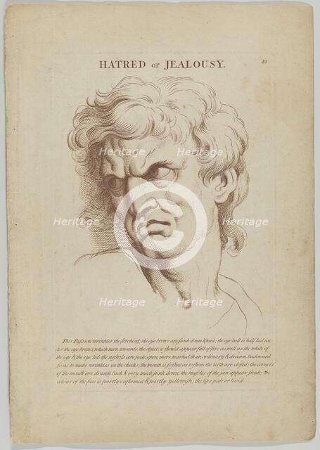 Hatred or Jealousy (from Heads Representing the Various Passions of the Soul; as they are ..., 1765. Creator: Anon.