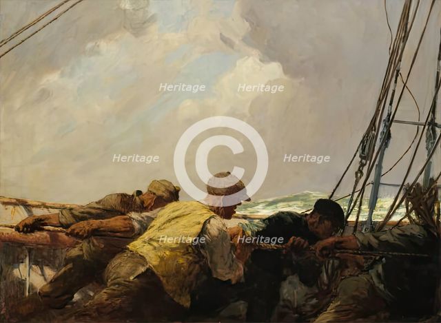 Hauling the Mainsail, 1933. Creator: Arthur Briscoe.