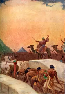 Hauling Blocks of Stone for the Pyramids 1915. Creator: Evelyn Paul