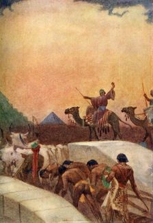 Hauling Blocks of Stone for the Pyramids 1915. Creator: Evelyn Paul