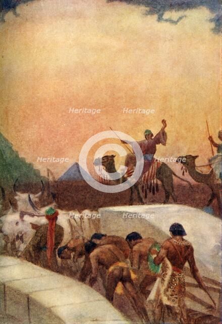 'Hauling Blocks of Stone for the Pyramids', 1915. Creator: Evelyn Paul.