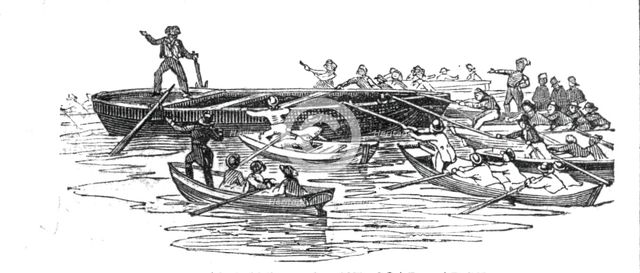 Hauling off the coal barge, 1842. Creator: Unknown.