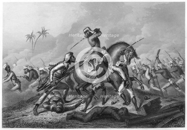 'Havelock's column attacking the mutineers before Cawnpoor', 1857, (c1860). Artist: Unknown