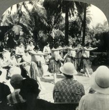 Hawaiian Hula Girls in a Characteristic Ancient Native Dance, Territory of Hawaii c1930s. Creator: Unknown