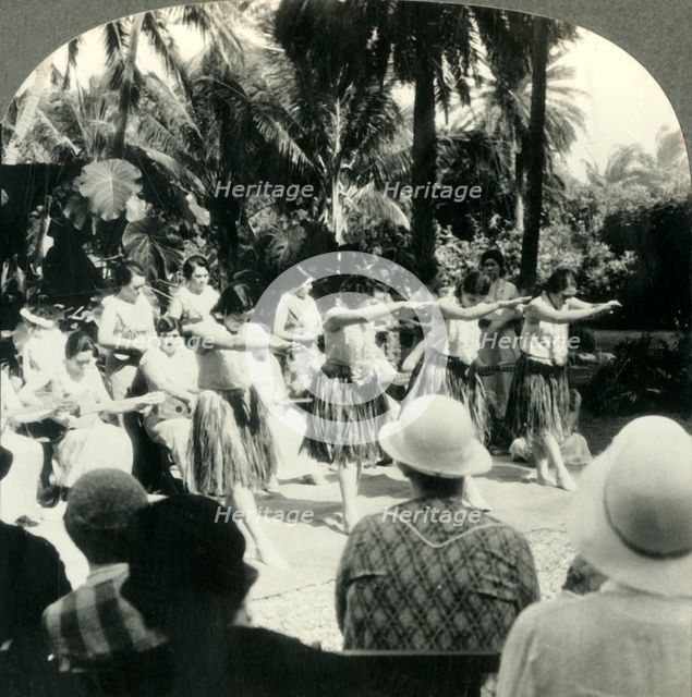 'Hawaiian Hula Girls in a Characteristic Ancient Native Dance, Territory of Hawaii', c1930s. Creator: Unknown.