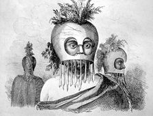 Hawaiian Man Wearing a Gourd Mask 18th century. Artist: John Webber
