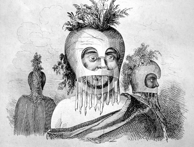 'Hawaiian Man Wearing a Gourd Mask', 18th century. Artist: John Webber