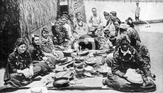 Hawaiians at a banquet, Hawaii, 1922.Artist: RM Clutterbuck