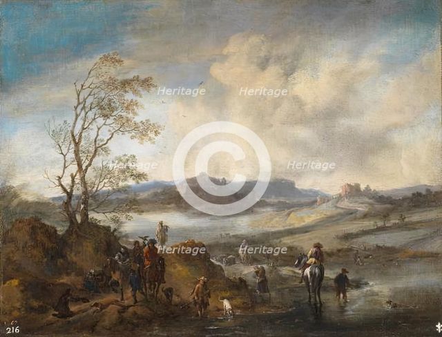 Hawking Party by a River, between 1655 and 1658. Creator: Philip Wouverman.