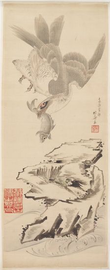 Hawk and fish, late 18th-early 19th century. Creator: Hokusai