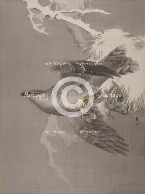 Hawk Holding a Small Bird, ca. 1891-92. Creator: Okada Baison.